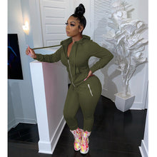 Load image into Gallery viewer, Solid Color Zip-up Jacket Legging Two-piece Set
